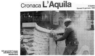 “Current events – Aquila – Town workers erase the antiabortion inscription”